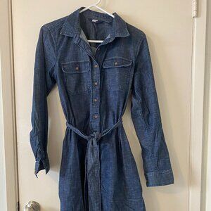 Land's End Cotton Denim Button Front Long Sleeve Dress - Size Small S (6-8)